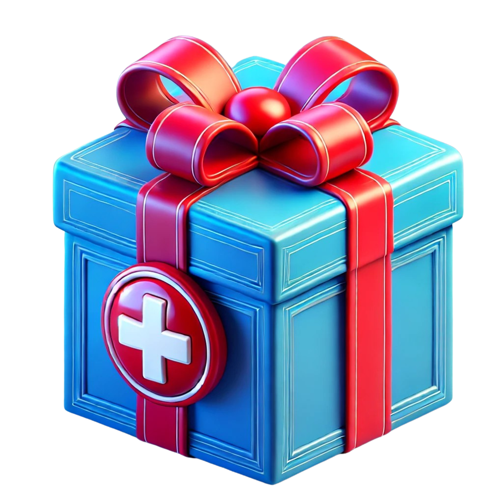 DALL_E_2024-12-31_21.29.48_-_A_detailed_3D-rendered_blue_gift_box_with_a_red_ribbon_bow_on_top__styled_in_a_vibrant__Pixar-like_animation_style._The_box_has_a_bold_red_pharmacy_cr-removebg